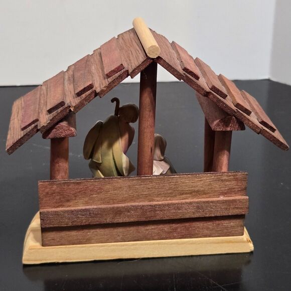 Vtg 1989 Fontanini Mini Wood Manger Nativity Scene Mary Joseph Jesus 4.5" Italy - Picture 5 of 8